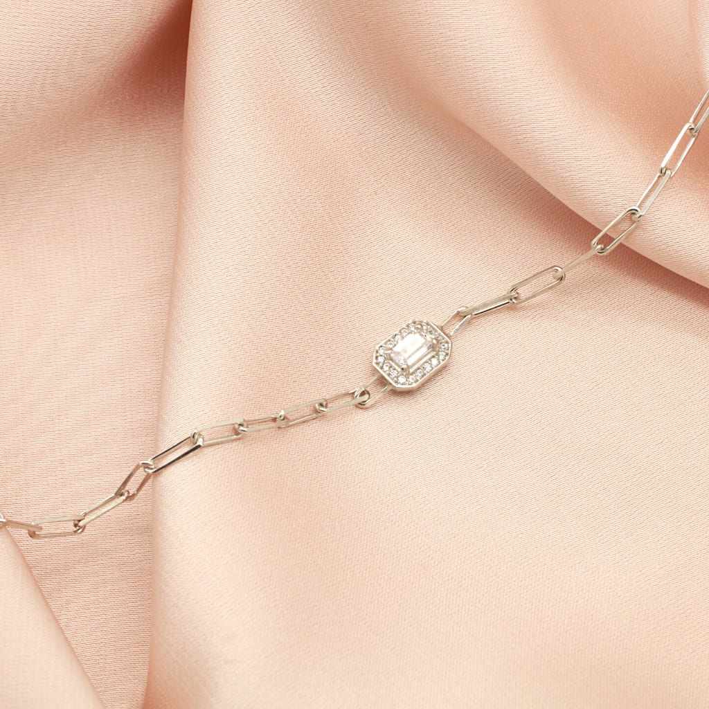 Bratara Argint Chain si Piatra Baguette