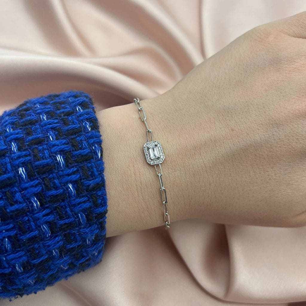Bratara Argint Chain si Piatra Baguette