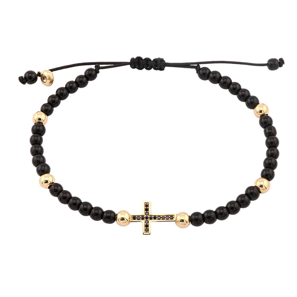 Bratara Aur 14k Unisex Cruce cu Bile si Onix