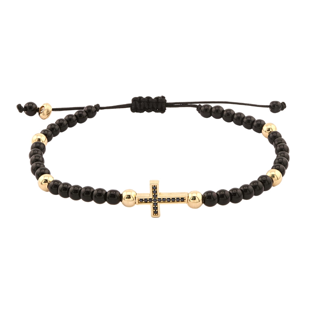Bratara Aur 14k Unisex Cruce cu Bile si Onix