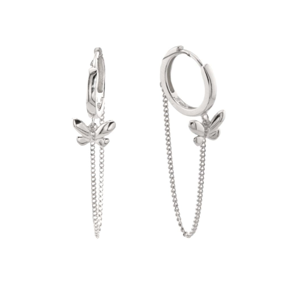Cercei Argint Butterfly Chain Hoops