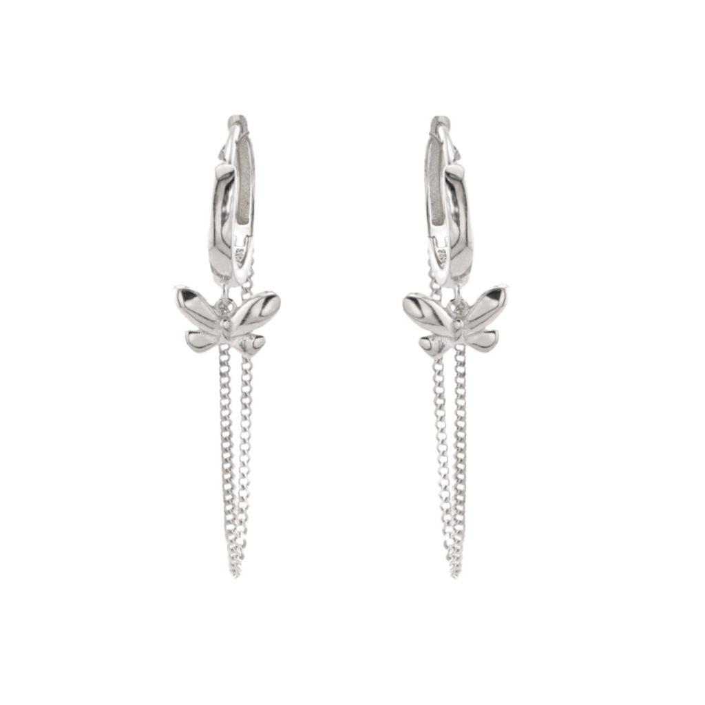 Cercei Argint Butterfly Chain Hoops