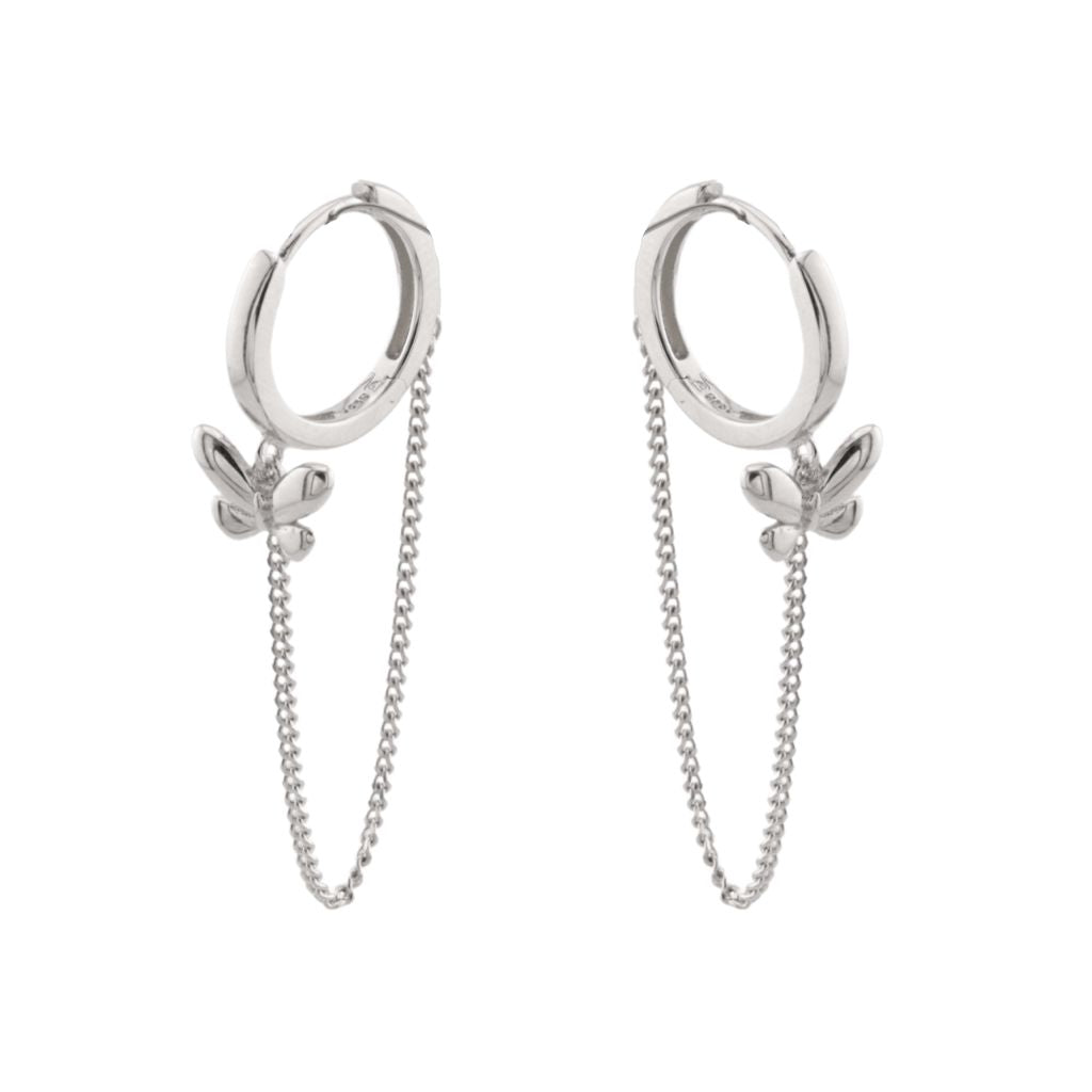 Cercei Argint Butterfly Chain Hoops