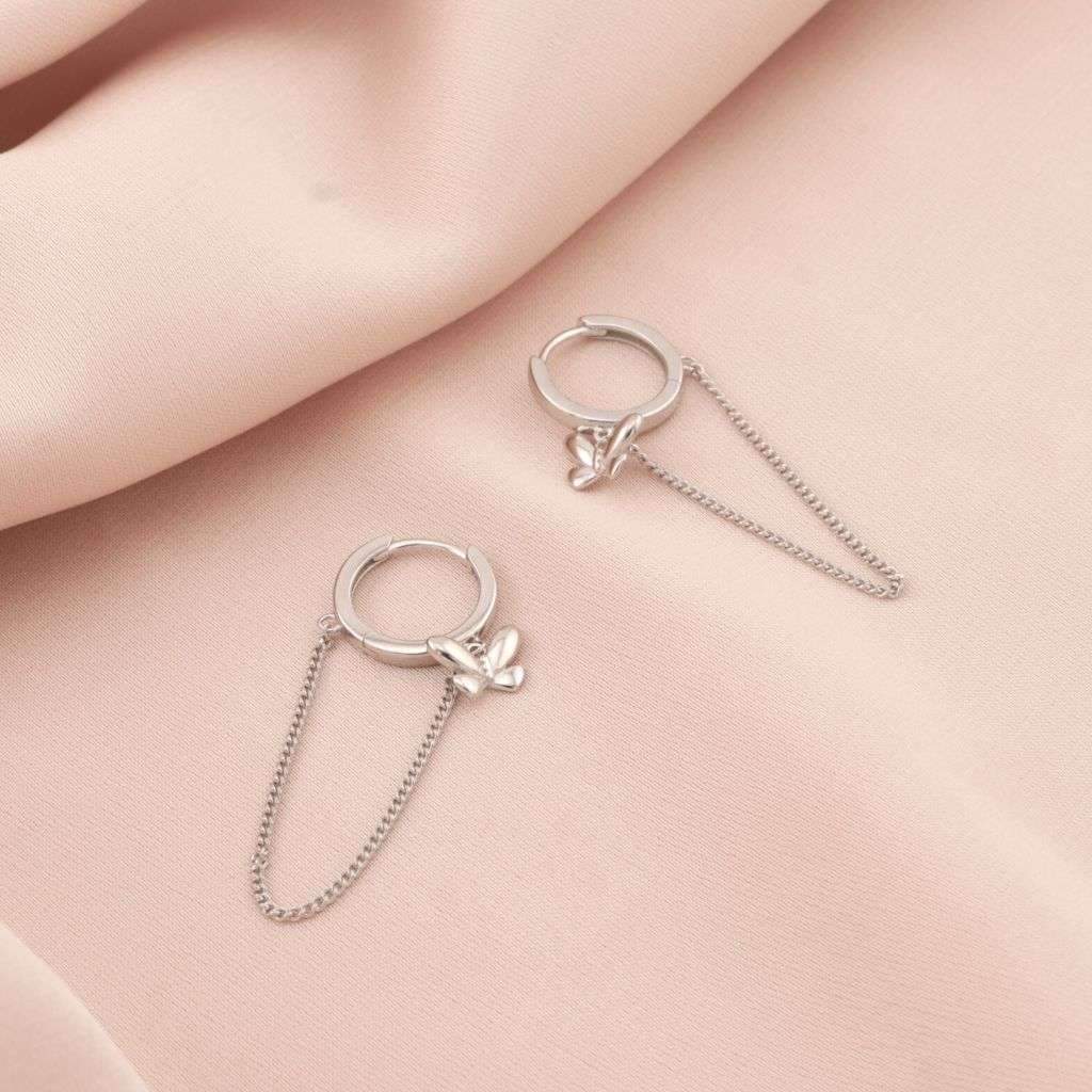 Cercei Argint Butterfly Chain Hoops