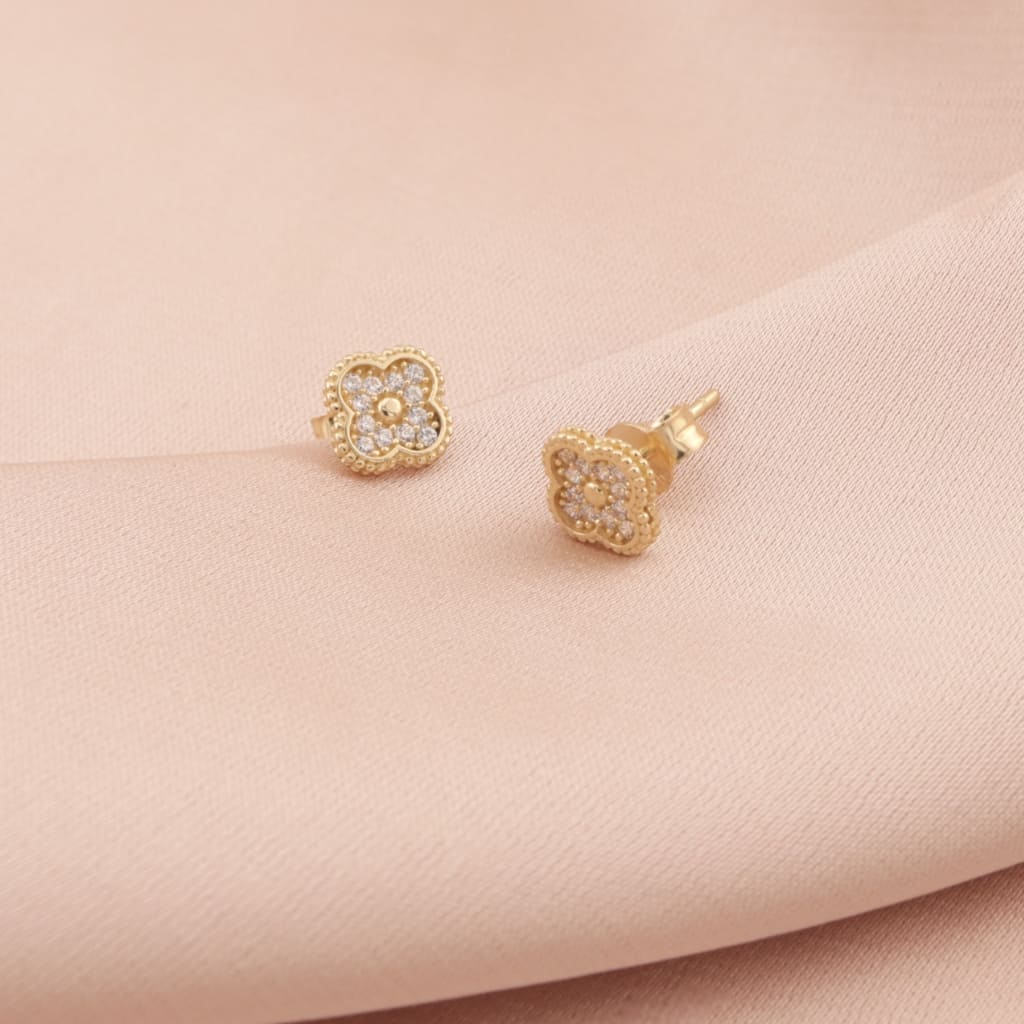 Cercei Aur 14k Floare cu Pietre Zirconia