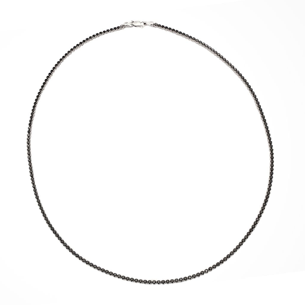 Lant Tennis Aur Alb 14k cu Pietre Negre