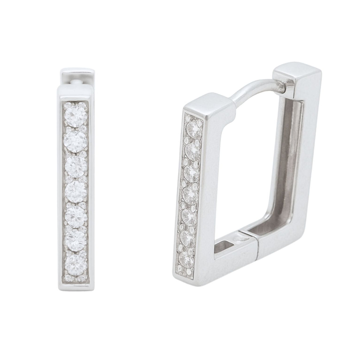 Cercei Argint Square Hoops cu Pietre Zirconia Albe