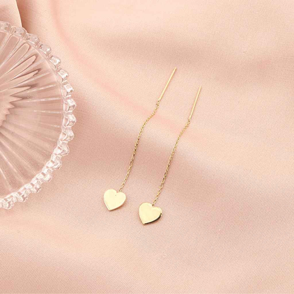 Cercei Lungi Aur 14k Heart