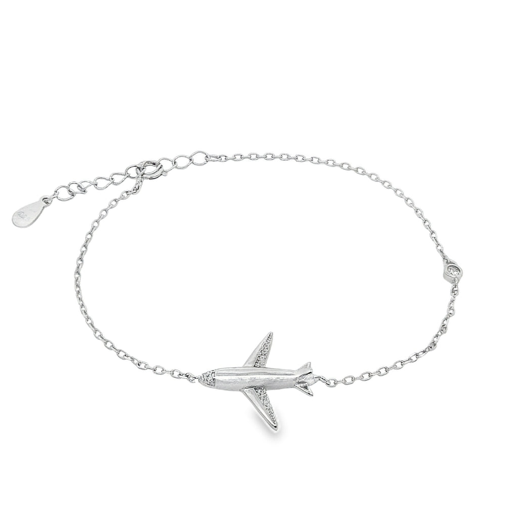 Bratara Argint Avion cu Piatra Alba