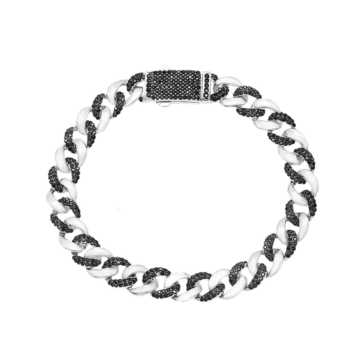 Bratara Argint Cuban Link cu Pietre Negre