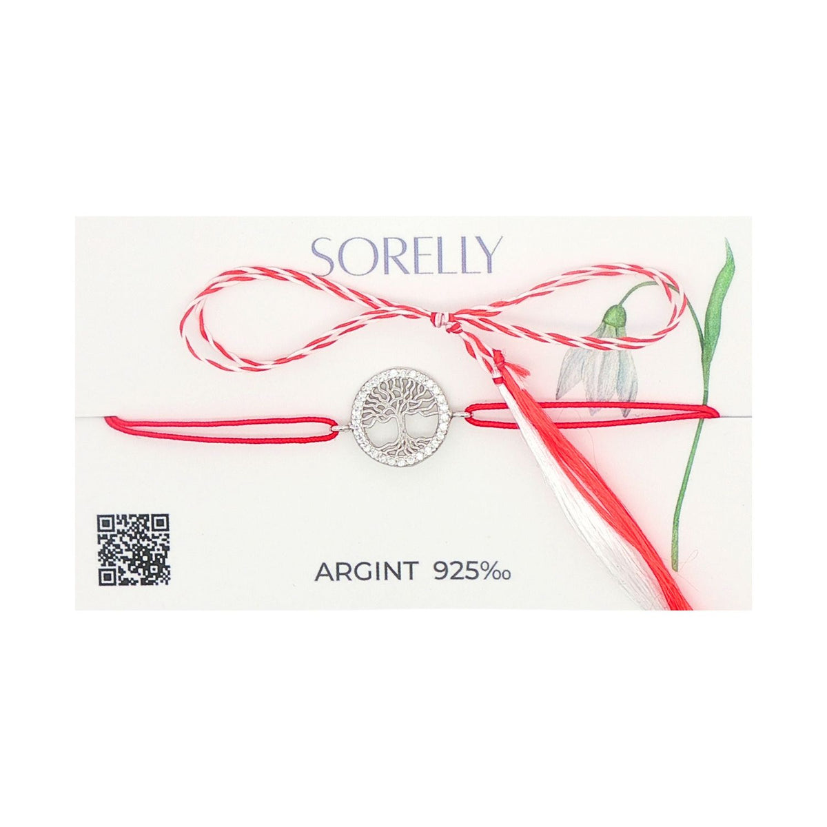 Martisor Bratara Argint Snur Copacul Vietii cu Pietre Albe