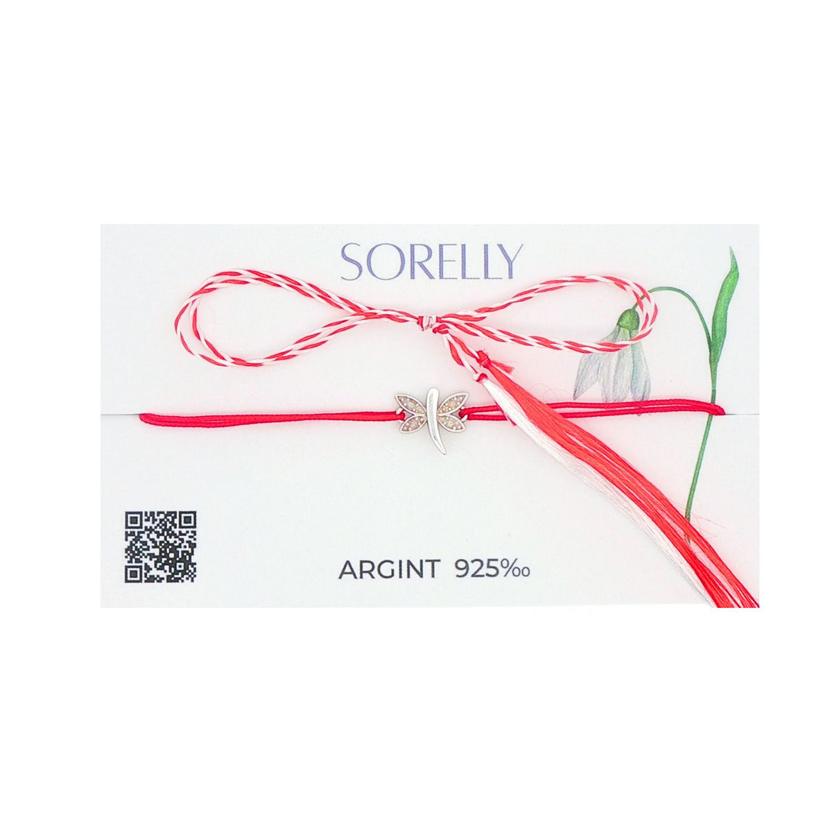 Martisor Bratara Argint Snur Rosu Libelula