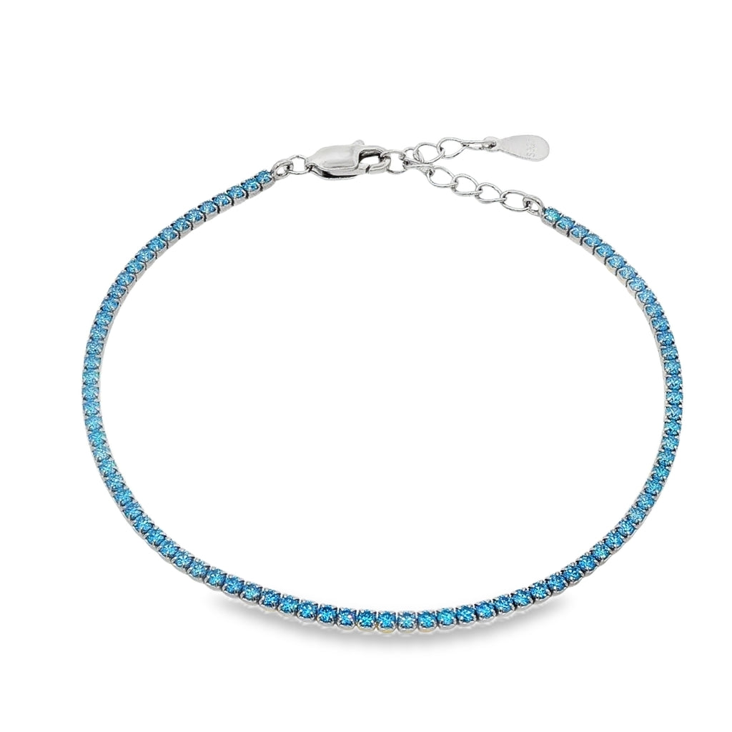 Bratara Argint Tennis 1mm cu Pietre Albastre