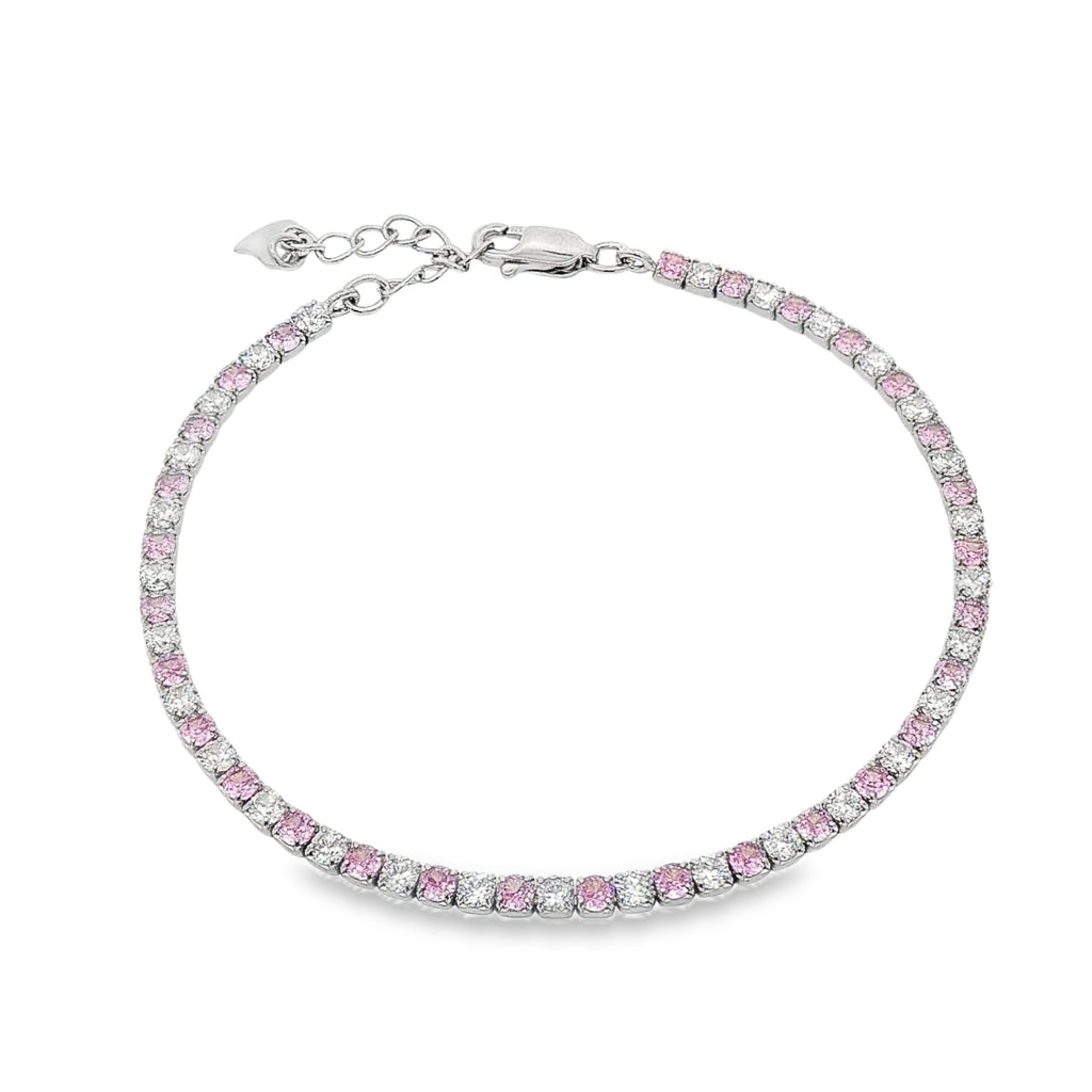 Bratara Argint Tennis 2mm cu Pietre Albe si Roz