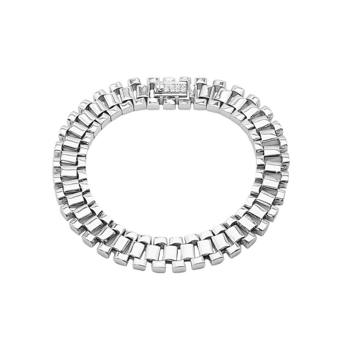 Bratara Argint Tip Curea Ceas Cuban cu Pietre Zirconia