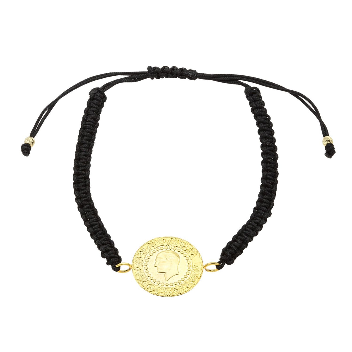 Bratara Aur 14k Snur Negru cu Banut