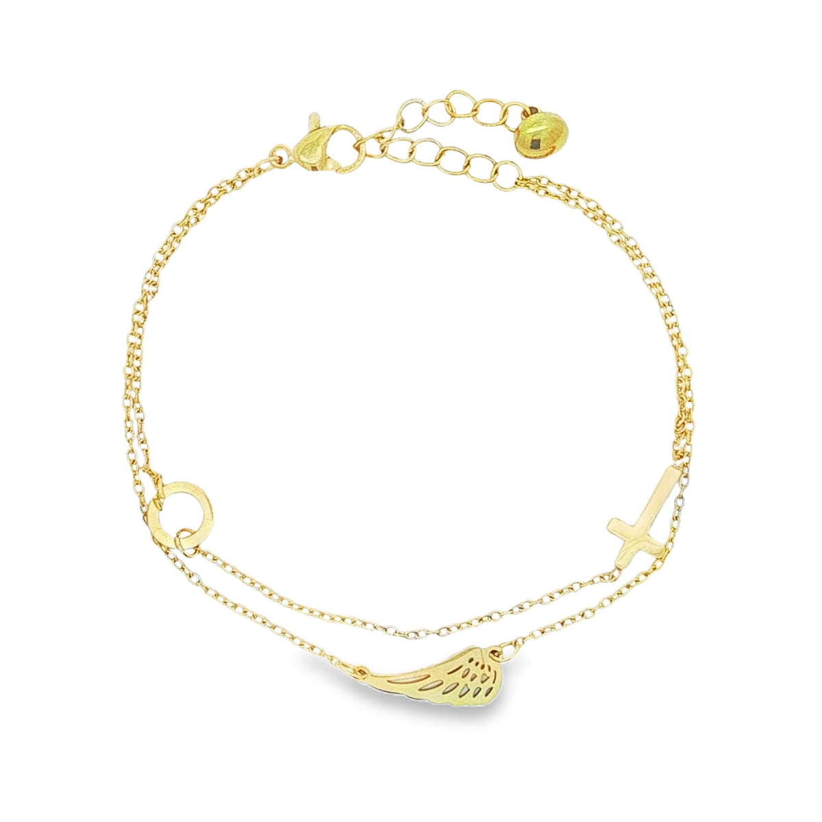 Bratara Placata cu Aur 14k Cruce, Cerc si Aripa