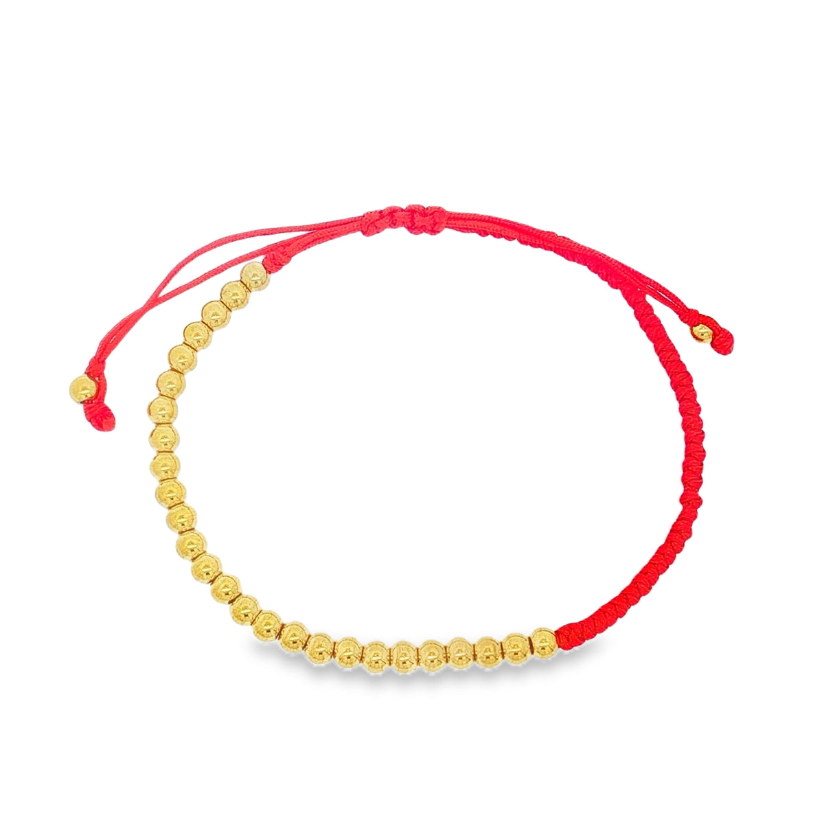 Bratara Placata cu Aur 14k Snur Rosu cu Bile 3mm