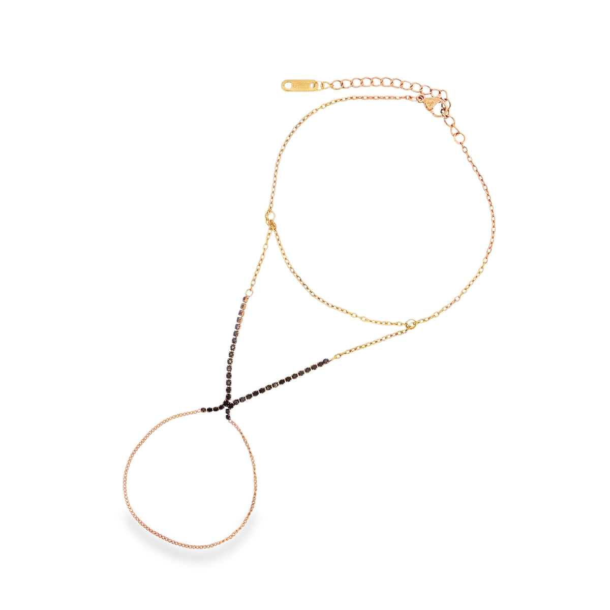 Bratara Cleopatra cu Inel Placata cu Aur 14k cu Pietre Negre