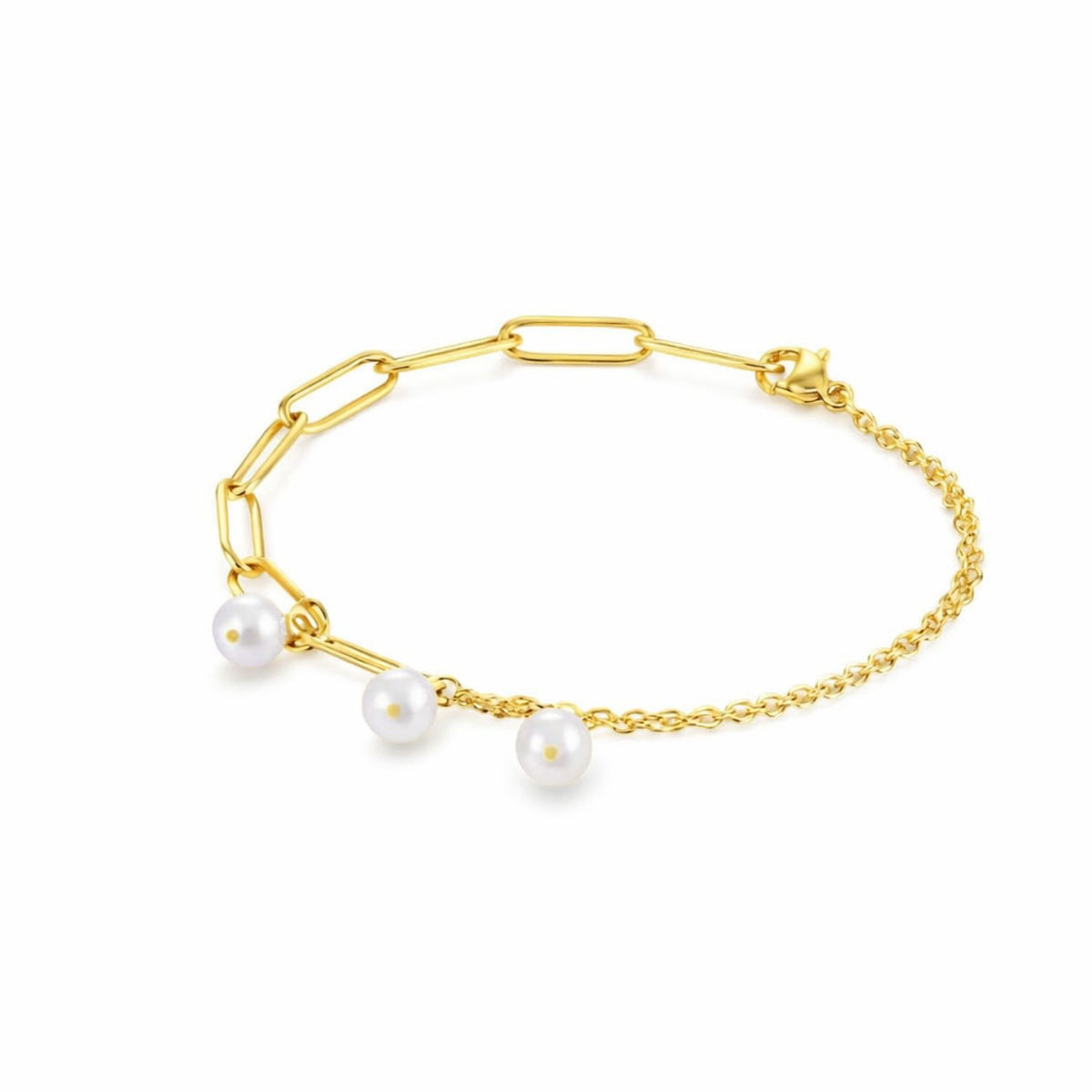 Bratara Placata cu Aur 14k Paperclip cu Perle