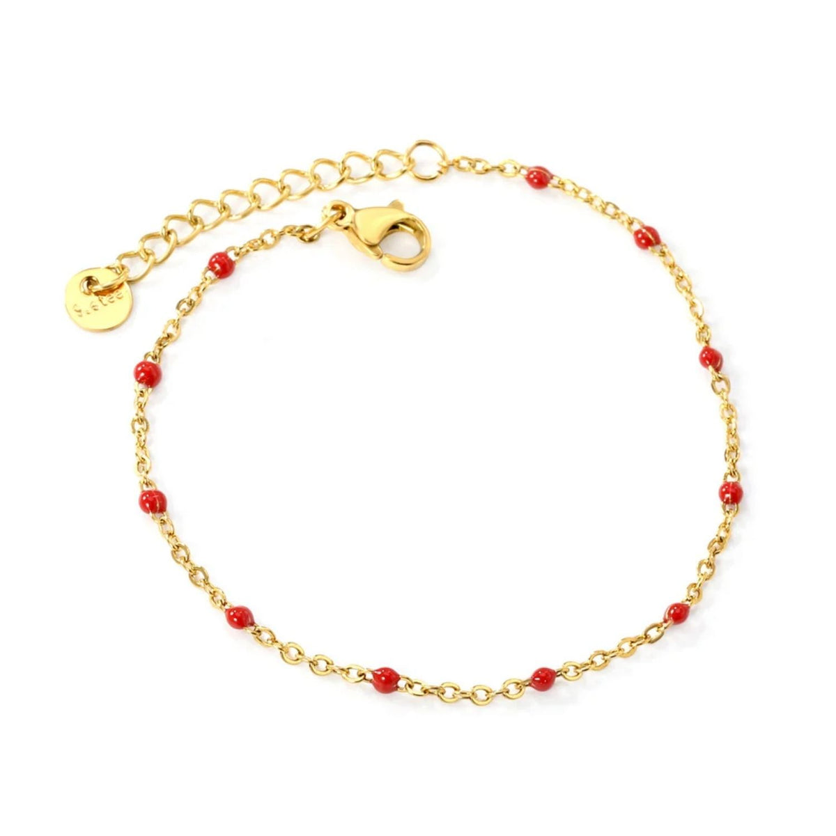 Bratara Placata cu Aur 14k Bile Rosii