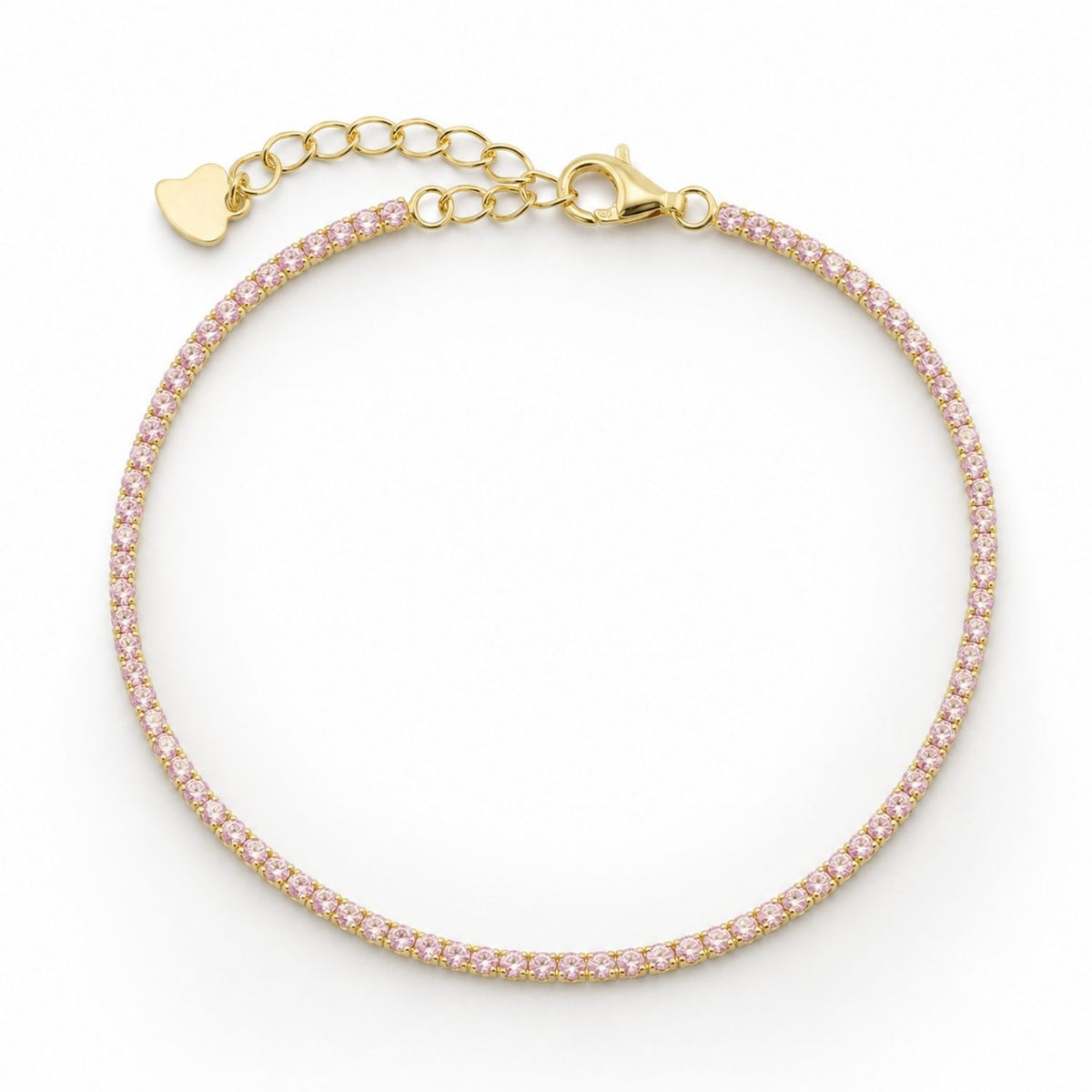 Bratara Argint Placata cu Aur 14k Tennis cu Pietre Roz