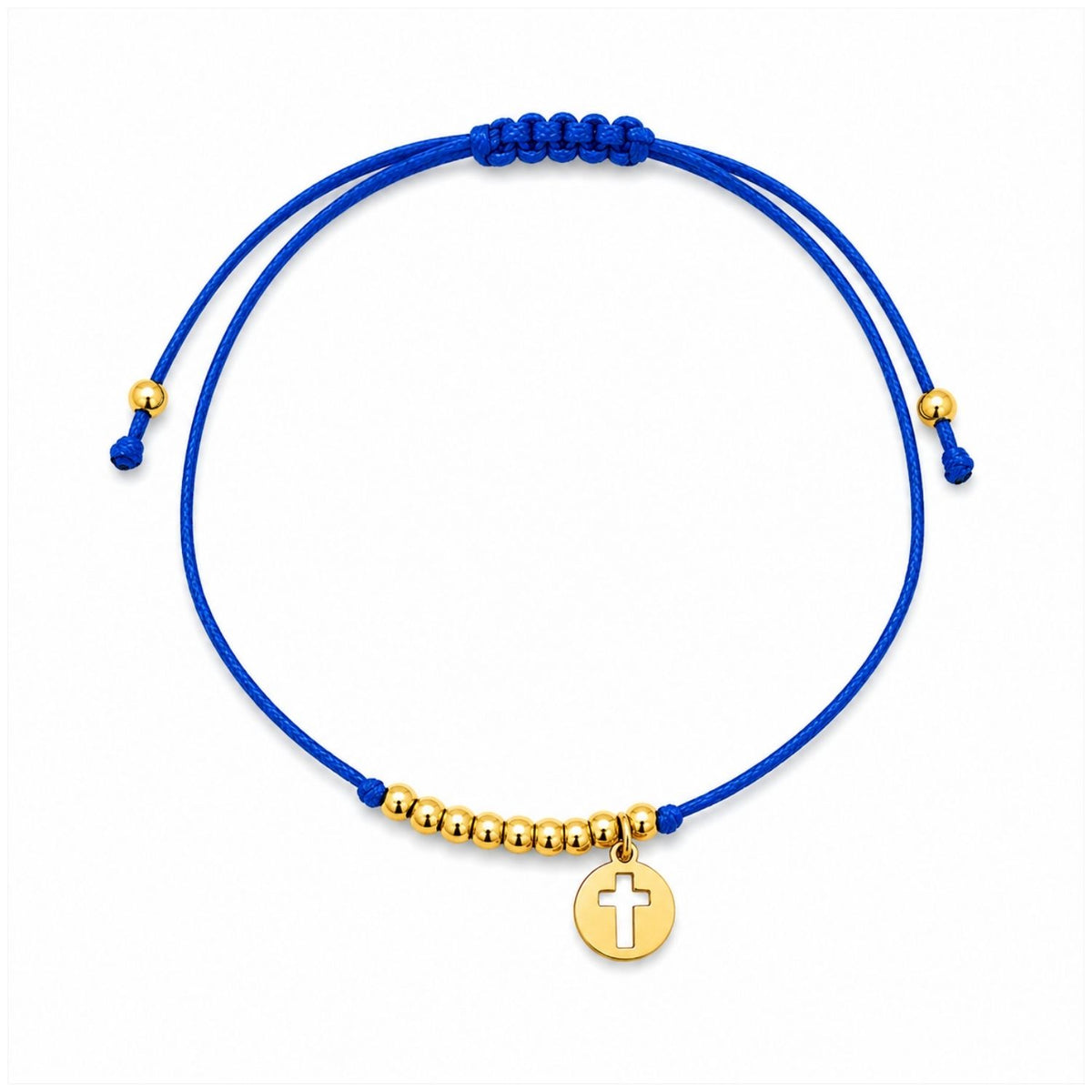 Bratara Placata cu Aur 14k Snur Albastru Banut Cruce