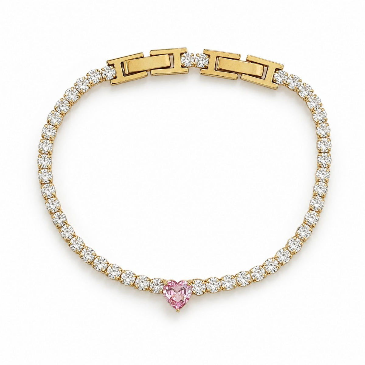 Bratara Placata cu Aur 14k Tennis Inima Roz