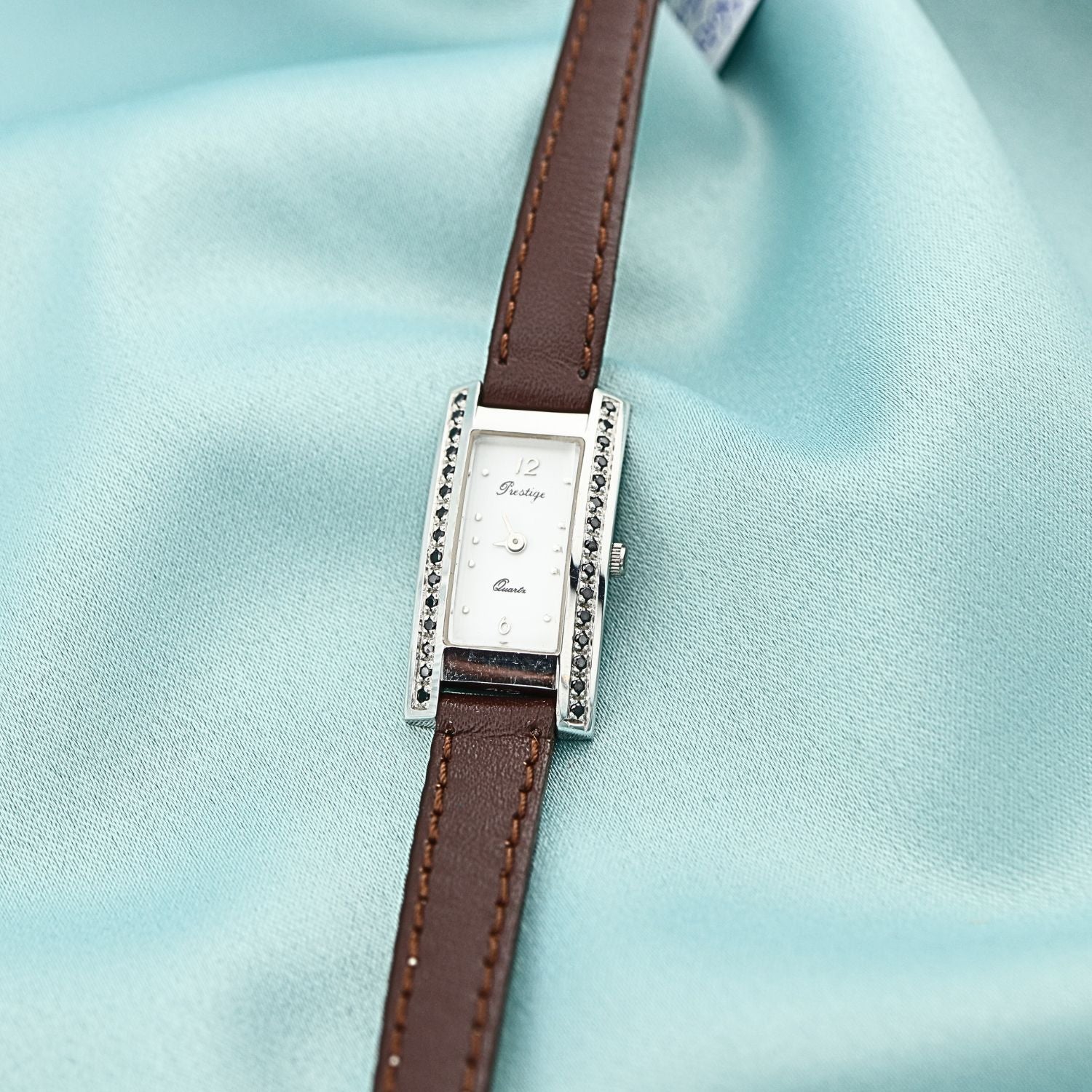 Ceas Aur 14k Alb Prestige Curea Maro - SORELLY