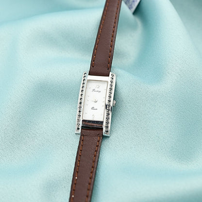Ceas Aur 14k Alb Prestige Curea Maro - SORELLY