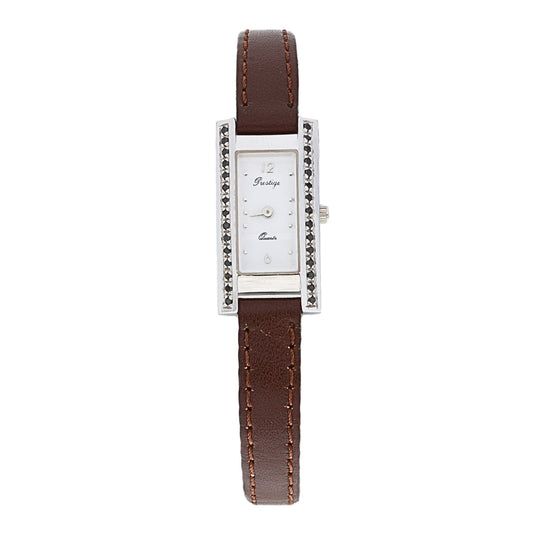 Ceas Aur 14k Alb Prestige Curea Maro - SORELLY