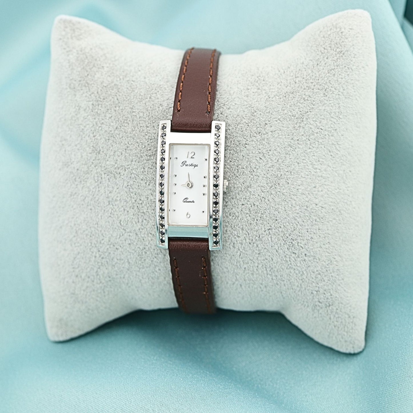 Ceas Aur 14k Alb Prestige Curea Maro - SORELLY