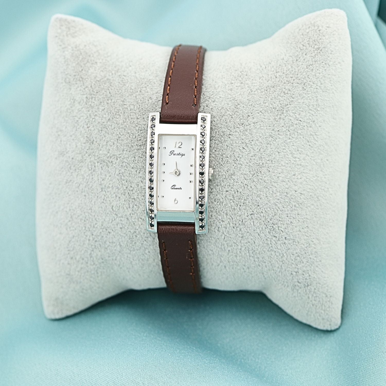 Ceas Aur 14k Alb Prestige Curea Maro - SORELLY