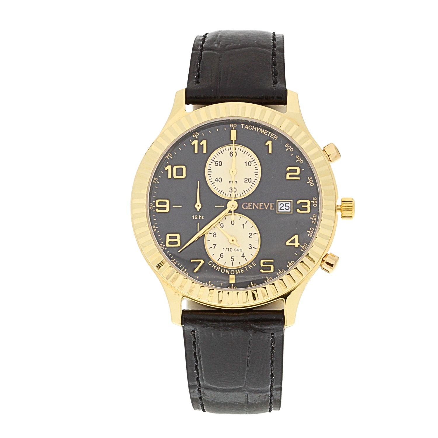 Ceas Aur 14k Geneve Curea Neagra - SORELLY