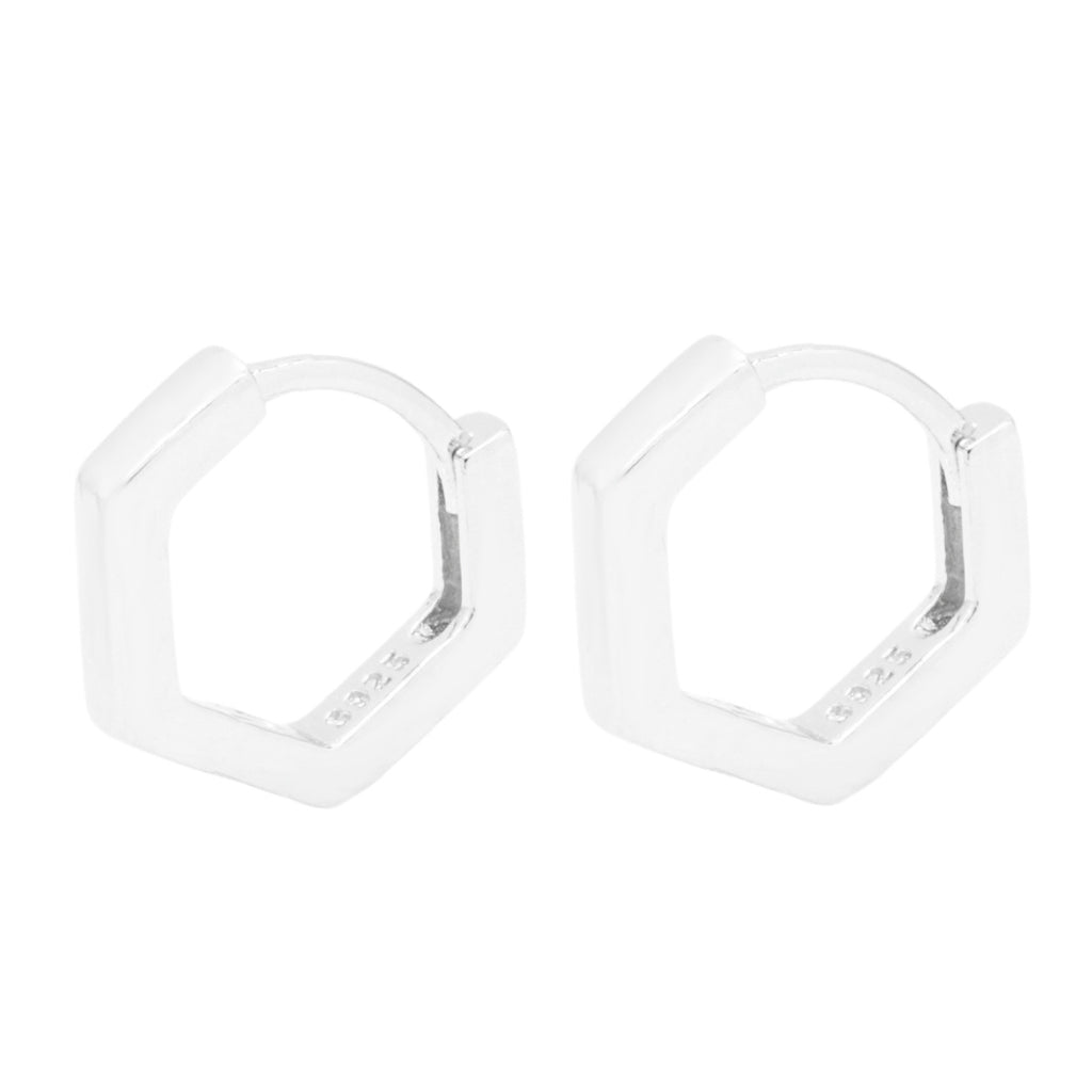 Cercei Argint Hexagonal Hoops