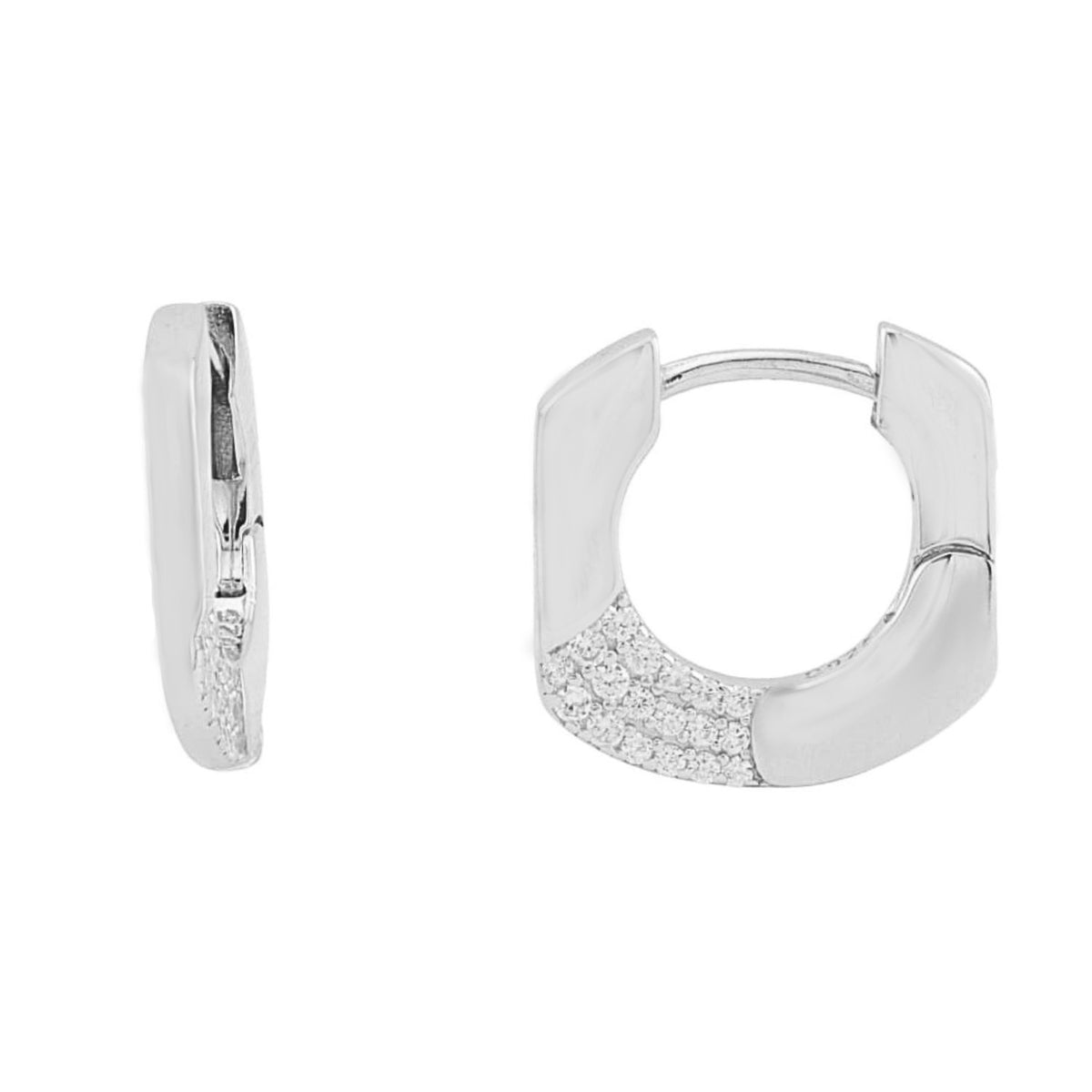 Cercei Argint Hexagon Huggie Hoops