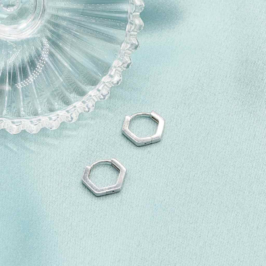 Cercei Argint Hexagonal Hoops