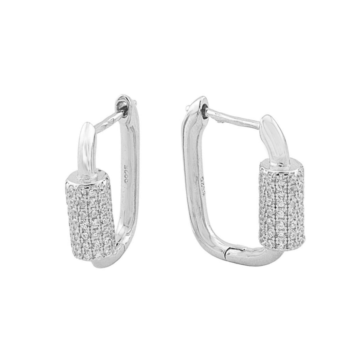 Cercei Argint Huggie Hoops cu Element Cilindric