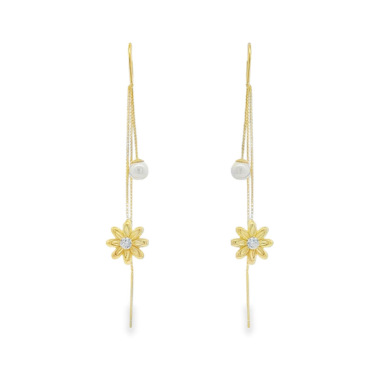 Cercei Argint Placati cu Aur 14k Fir Floare si Perla