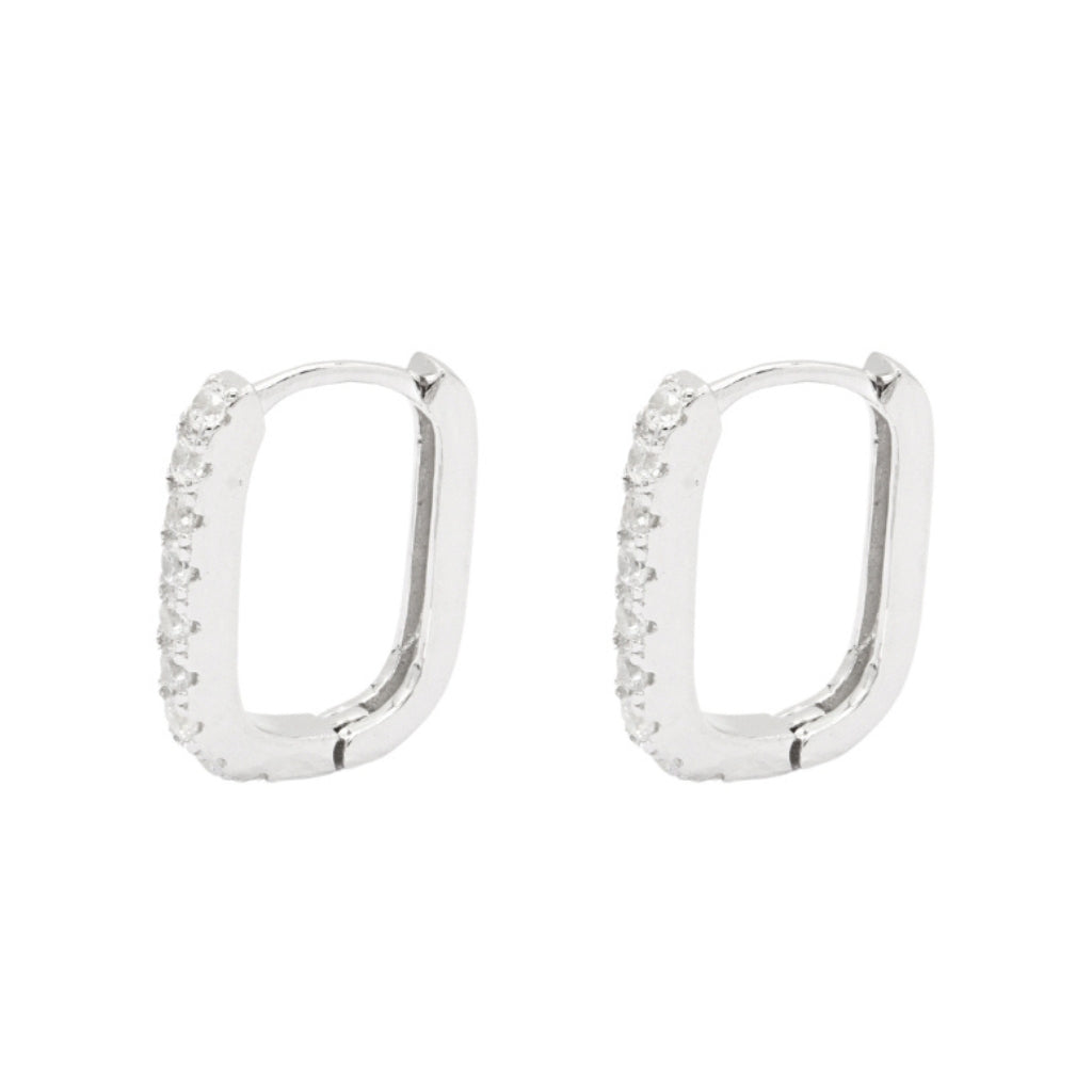 Cercei Argint Huggie Hoops Ovali cu Pietre Zirconia