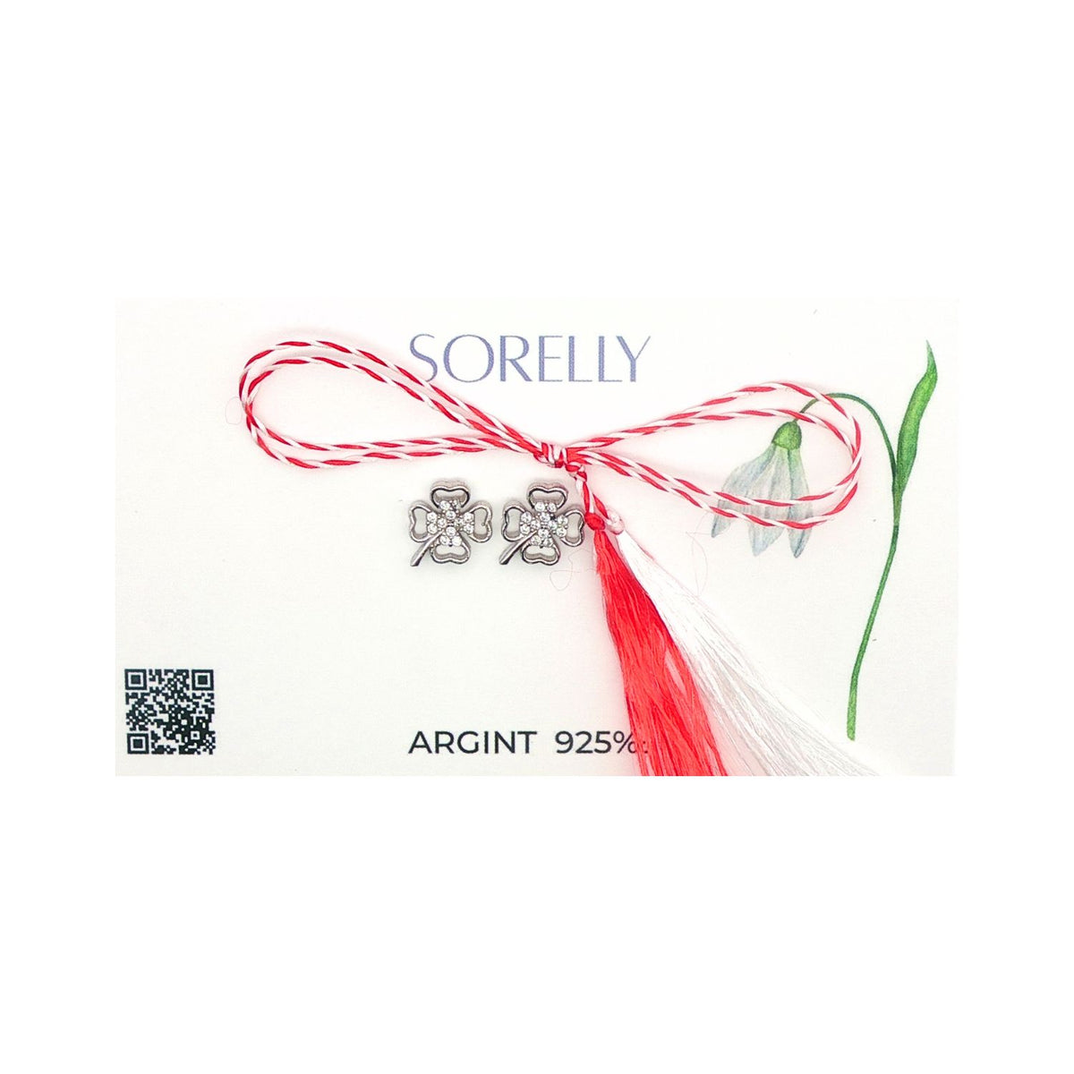 Martisor Cercei Argint Trifoi Norocos cu Zirconii