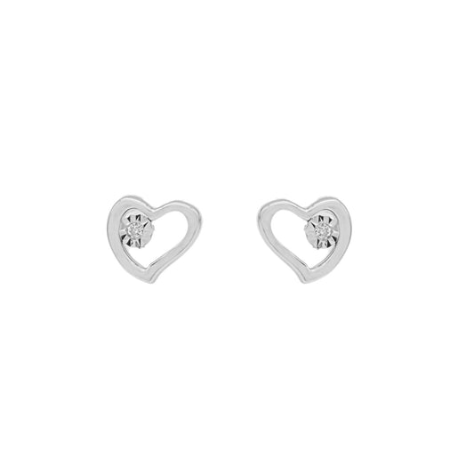 Cercei Aur 14k Alb Inima cu Diamant 0.01 ct