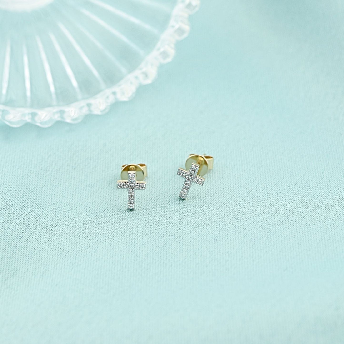 Cercei Aur 14k Cruce cu Diamante 0.060ct