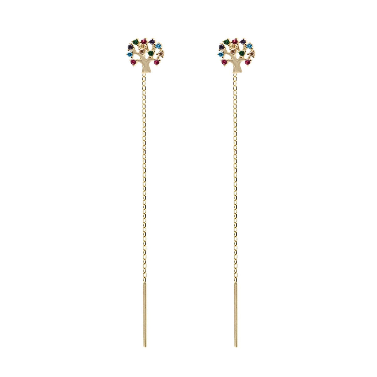 Cercei Aur 14k Fir Copacul Vietii cu Pietre Multicolor