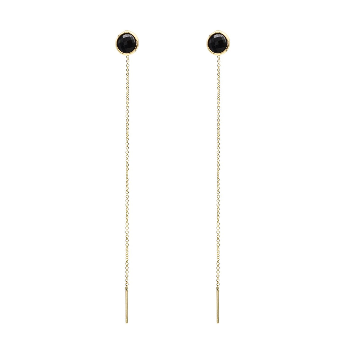 Cercei Aur 14k Fir cu Piatra Neagra