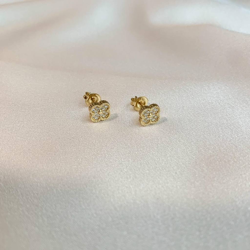 Cercei Aur 14k Floare cu Pietre Zirconia