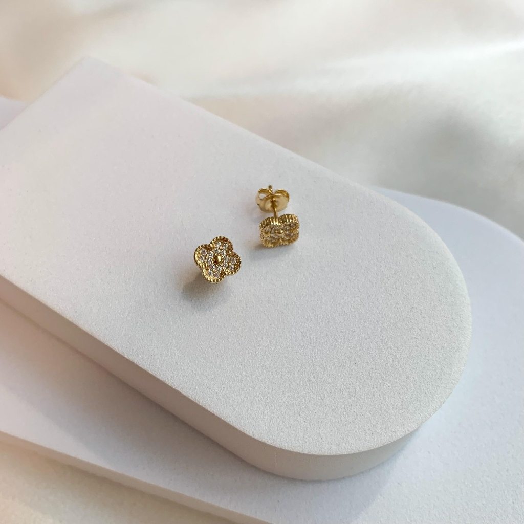 Cercei Aur 14k Floare cu Pietre Zirconia