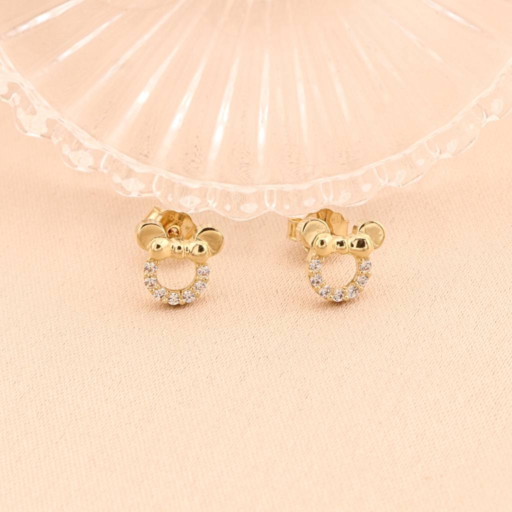 Cercei Aur 14k Minnie Mouse cu Pietre Zirconia