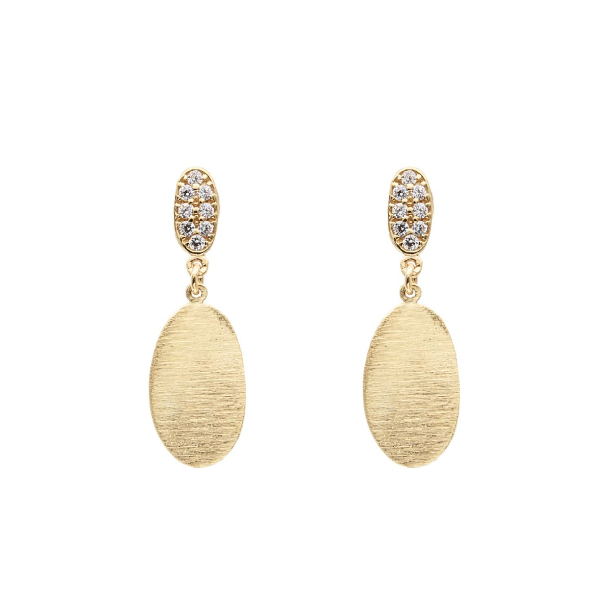 Cercei Aur 14k cu Zirconii Albe si Oval Texturat