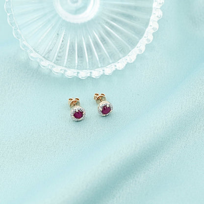 Cercei Aur 14k Roz Halo cu Diamante 0.047ct si Rubin 0.578ct